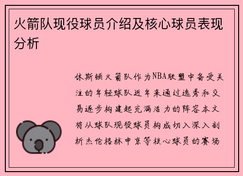 火箭队现役球员介绍及核心球员表现分析